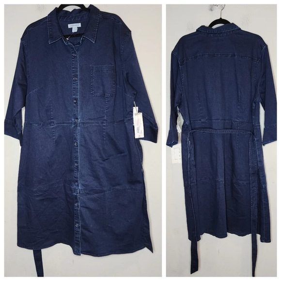 NWT Liz Claiborne Stretch Denim Button Front Belted Midi Dress Size 20W - Picture 13 of 16